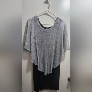En Focus Studio Silver Metallic Cape Overlay Dress Size 14
